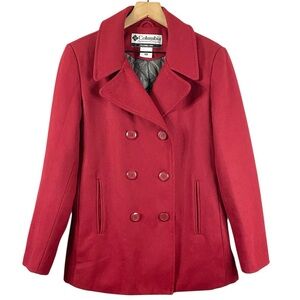 Columbia Women’s Red Double-Breasted Wool Blend Pea Coat Size Medium